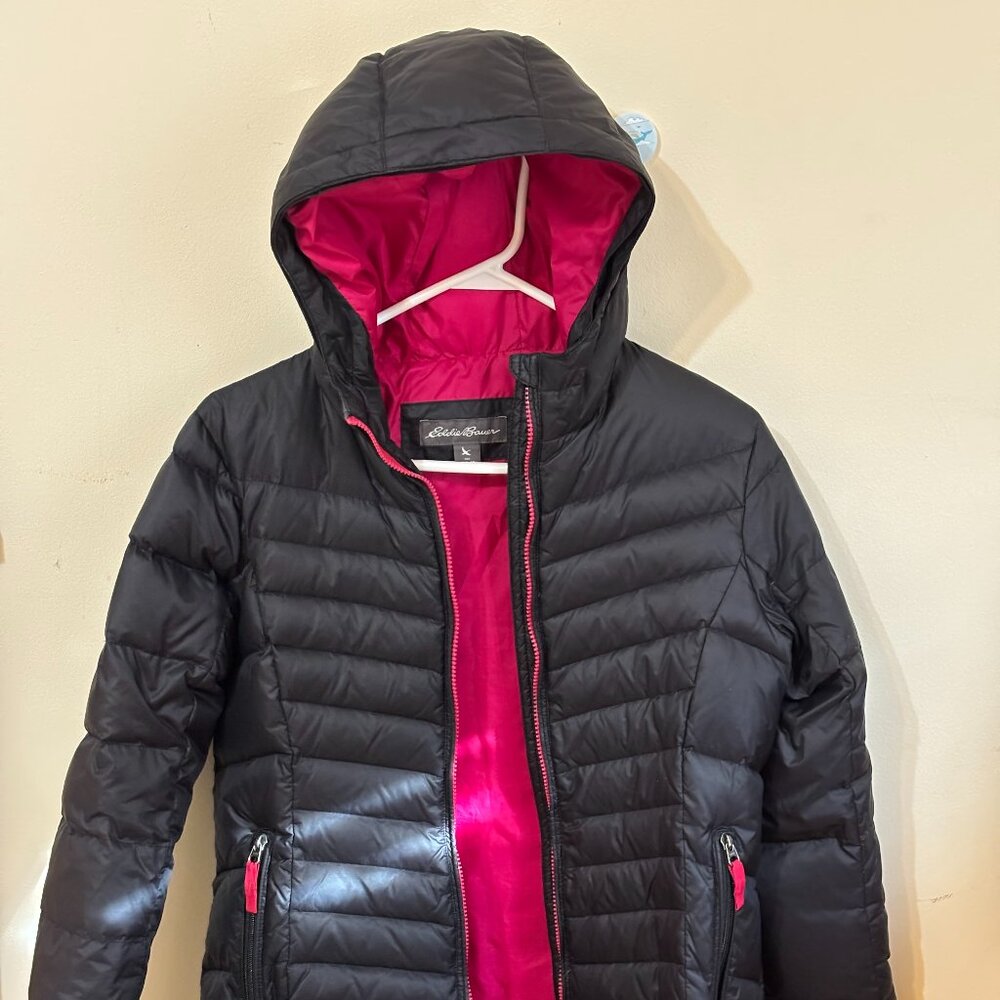 Eddie Bauer Kids Winter Coat; Down insulated; black and pink; size Large (14-16)